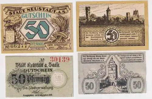 2 x 50 Pfennig Banknoten Notgeld Stadt Neustadt an der Saale 1919/1920 (168425)