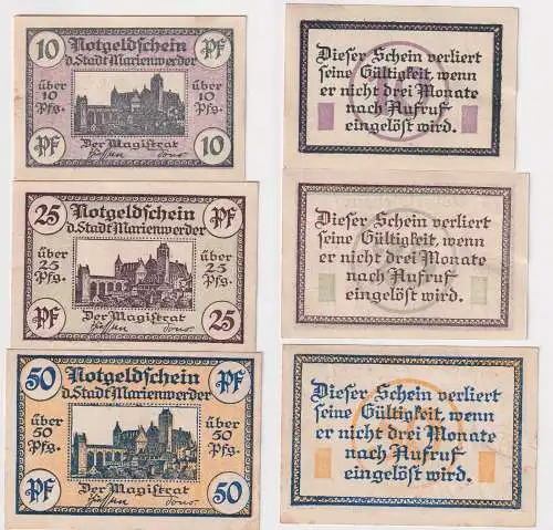 10, 25 & 50 Pfennig Banknoten Notgeld Marienwerder (1920) (168528)