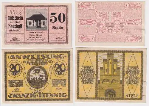 20 & 50 Pfennig Banknoten Notgeld Stadt Neustadt in Holstein (168492)