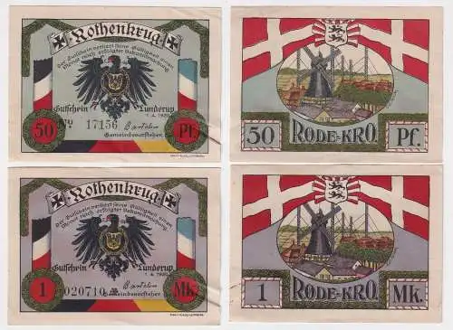 50 Pfennig 1 Mark Banknoten Notgeld Gemeinde Lunderup 1920 (168455)