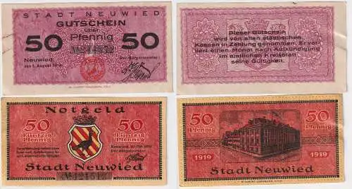 2 x 50 Pfennig Banknoten Notgeld Stadt Neuwied 1919 (168530)