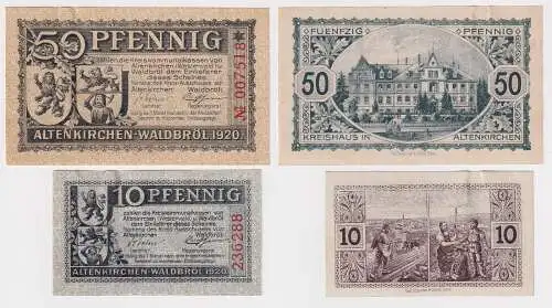 10 & 50 Pfennig Banknote Notgeld Altenkirchen und Waldbröl 1920 (168513)