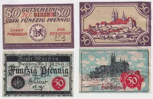 2 x 50 Pfennig Banknote Notgeld Stadt Meissen 1919/1920 (168515)