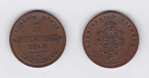 5 Pfennige Kupfer Münze Sachsen 1869 B (117195)
