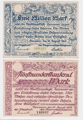 500000 & 1 Million Mark Banknoten Stadthauptkasse Hannover 10.8.1923 (117315)