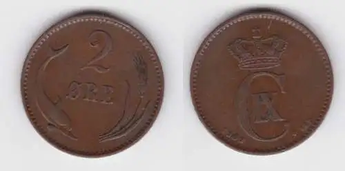 2 Öre Kupfer Münze Dänemark 1902 Delphin ss+ (142896)