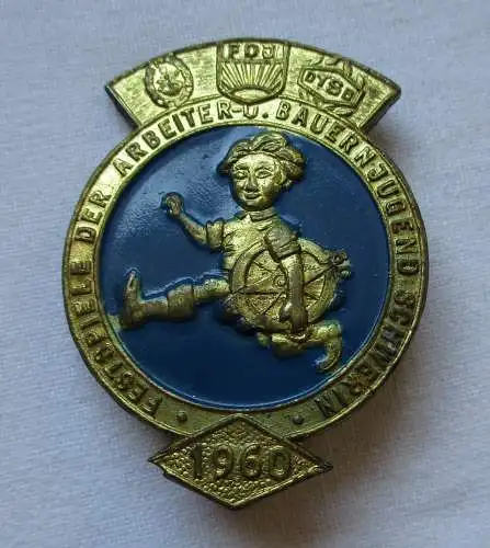 rares DDR Abzeichen Festspiele Arbeiter- & Bauernjugend Schwerin 1960 (110912)