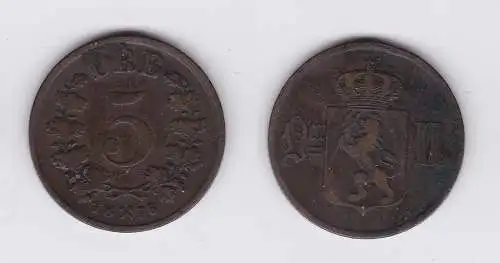 5 Öre Kupfer Münze Norwegen 1876 (118477)