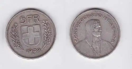 5 Franken Silber Münze Schweiz 1932 B (117113)