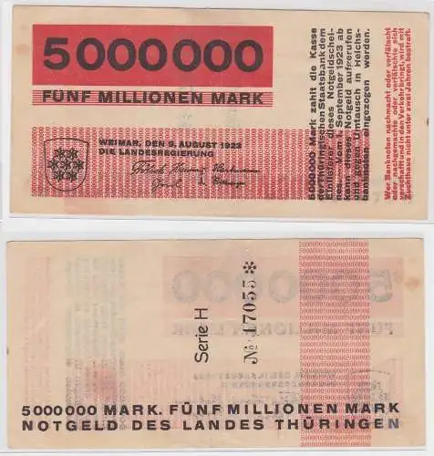 5 Millionen Mark Banknote Landesregierung Weimar 9.8.1923 (157062)