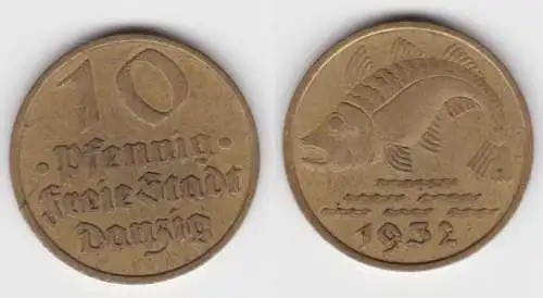 10 Pfennig Messing Münze Danzig 1932 Dorsch Jäger D 13 ss (143110)