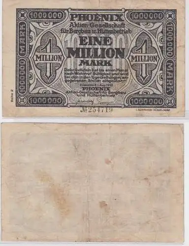 1 Million Mark Banknote Düsseldorf Phoenix AG für Bergbau 1.8.1923 (155578)