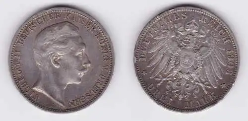 3 Mark Silbermünze Preussen Kaiser Wilhelm II 1908 A Jäger 103 ss (130660)