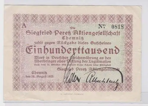 100000 Mark Banknote Chemnitz Siegfried Peretz AG 24.08.1923 (119433)