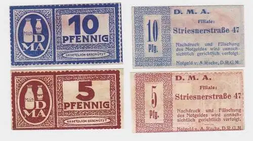 5 und 10 Pfennig Banknoten Notgeld Dresden D.M.A. Striesnerstraße 47 (110720)