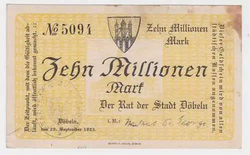 10 Millionen Mark Banknote Stadt Döbeln 20.September 1923 (115955)