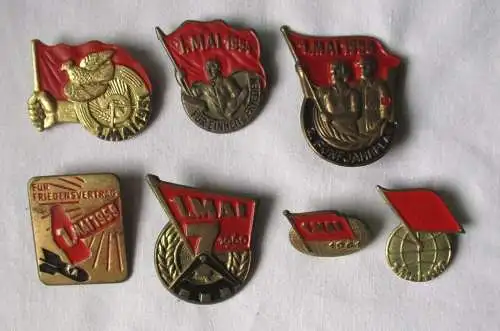 7 seltene DDR 1.Mai Abzeichen 1951 bis 1962 (108883)