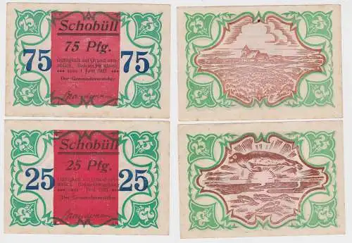 2 Banknoten Notgeld Gemeinde Schobüll 1.Juni 1921 (122451)