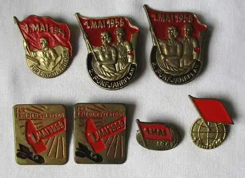 7 seltene DDR 1.Mai Abzeichen 1954 bis 1962 (108813)