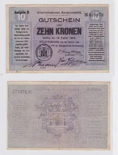 10 Kronen Banknote Stadtgemeinde Reichenberg 15.02.1919 (118653)
