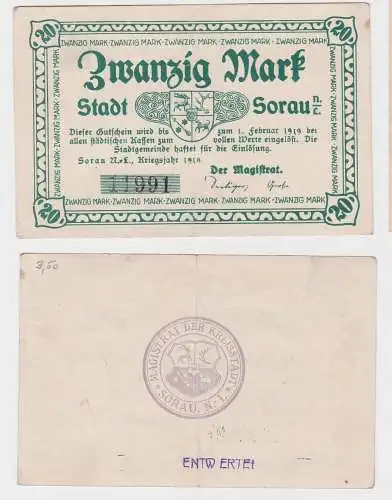 20 Mark Mark Banknote Kriegsnotgeld Stadt Sorau N.-L. 1918 (120018)