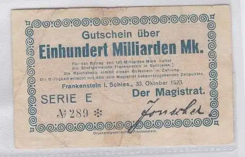 100 Milliarden Mark Banknote Frankenstein in Schlesien 30.10.1923 (119344)
