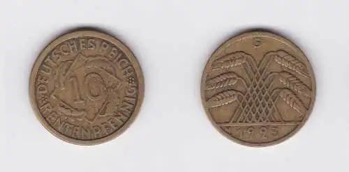 10 Rentenpfennig Messing Münze Deutsches Reich 1923 G, Jäger 309 (119908)