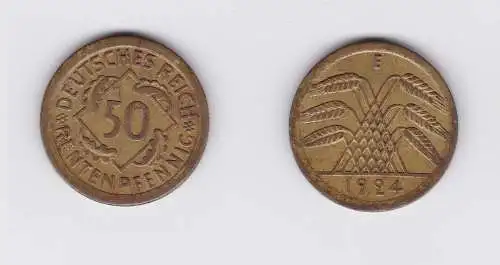 50 Rentenpfennig Messing Münze Weimarer Republik 1924 E Jäger 310 (119892)