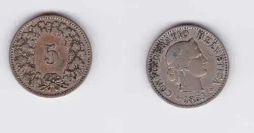 5 Rappen Kupfer Nickel Münze Schweiz 1883 B (118465)