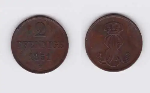 2 Pfennig Kupfer Münze Hannover 1851 B (119342)