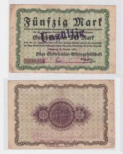 50 Mark Banknote Notgeld Chemnitz Pöge Elektrizitäts AG 26.10.1922 (120135)