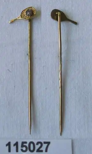 hübsche vergoldete Anstecknadel in Form eines Tennisschläger um 1930 (115027)