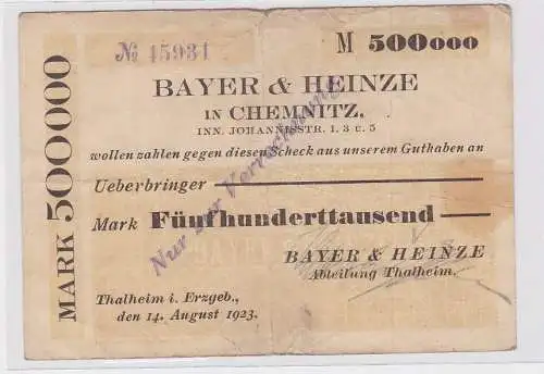 500000 Mark Banknote Firma Bayer & Heinze Thalheim 14.08.1923 (119428)