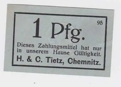 1 Pfennig Banknote Gutschein Kaufhaus H. & C. Tietz Chemnitz  (118878)