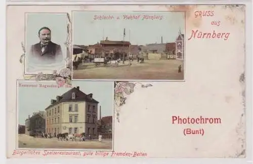 99741 Mehrbild Ak Gruß aus Nürnberg Schlacht- & Viehhof, Restaurant Regensburger