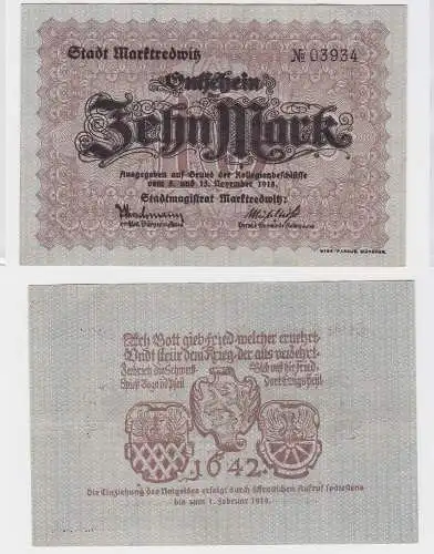 10 Mark Mark Banknote Kriegsnotgeld Stadt Marktredwitz 1918 (119867)