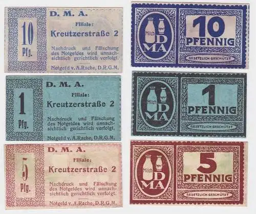 1,5 & 10 Pfennig Banknoten Notgeld Dresden D.M.A. Kreutzerstraße 2 (112808)