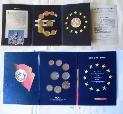 KMS Euro Kursmünzensatz 2002 von Belgien mit Silber-Gedenkprägung (132044)