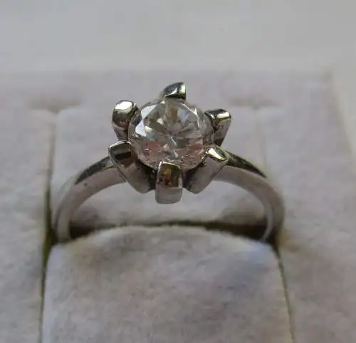 klassischer 925er Sterlingsilber Damenring mit weißem Stein (119688)