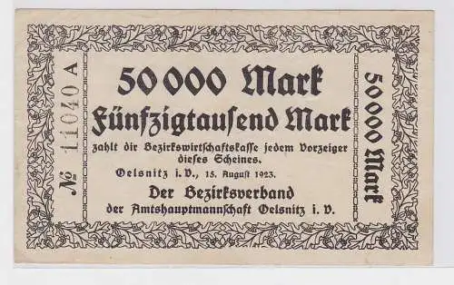 50000 Mark Banknote Amtshauptmannschaft Ölsnitz im Vogtl. 15.8.1923 (118679)