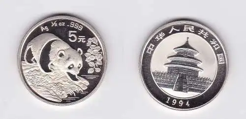 5 Yuan Silber Münze China Panda 1994 1/2 Unze Feinsilber (119563)