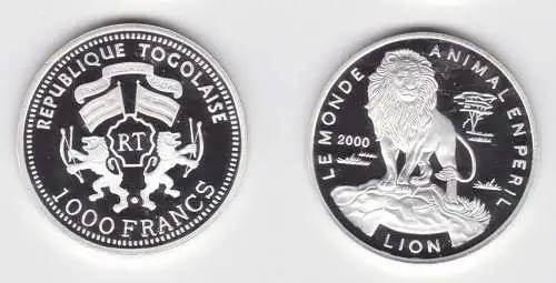1000 Francs Silber Münze Togo 2000 Löwe PP (143655)