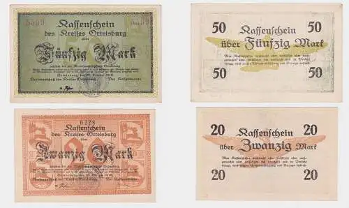 20 Und 50 Mark Banknoten Notgeld Kreis Ortelsburg Szczytno 30.10.1918 (119962)