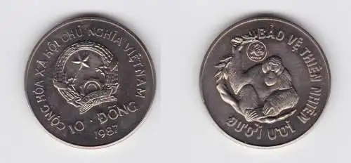 10 Dong Nickel Münze Vietnam 1987 Orang Utan Stgl. (143662)