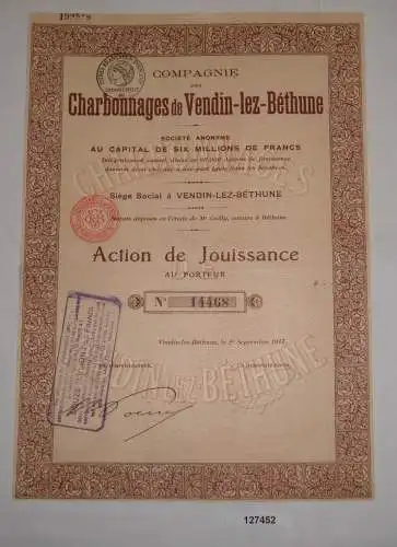 Genuss Aktie Compagnie des Charbonnages de Vendin-lez-Béthune 1917 (127452)