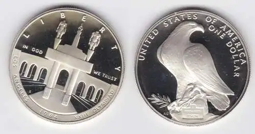 1 Dollar Silber Olympia 1984 in Los Angeles Stadion Weißkopfseeadler S (129119)