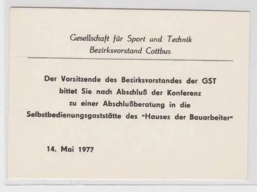 98225 Einladung GST Bezirksvorstand Cottbus 14.Mai 1977