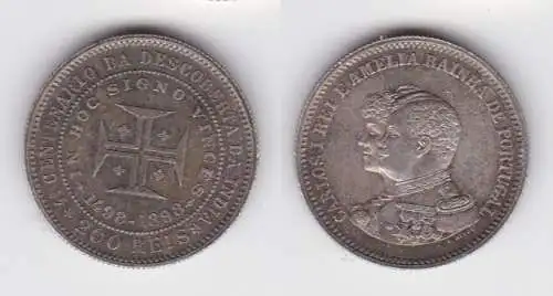 200 Reis Silber Münze Portugal Seeweg nach Indien 1898 vz/Stgl. KM 537 (140830)