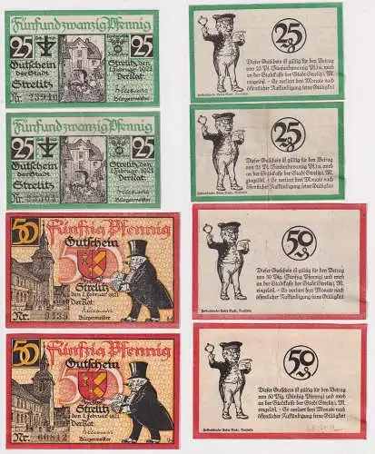 2 x 25 & 2 x 50 Pfennig Banknoten Notgeld Stadt Strelitz 01.02.1921 (151304)