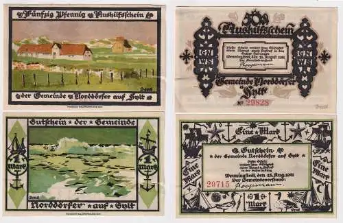 50 Pfennig und 1 Mark Banknoten Notgeld Wenningstedt 1921 (156915)